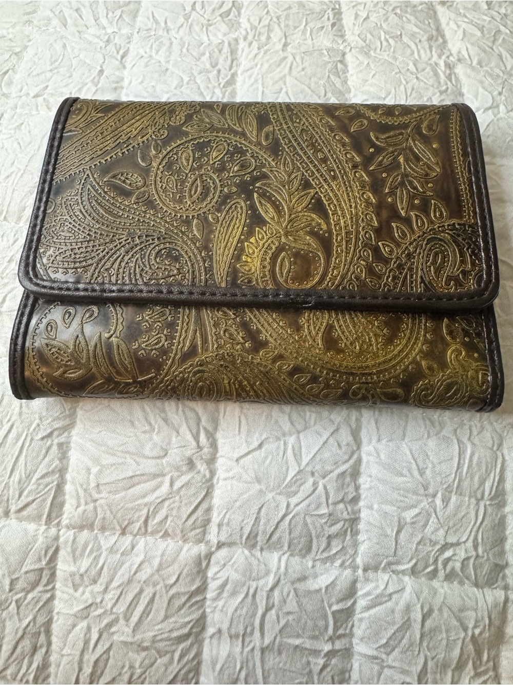 Relic Embossed Paisley Leather Wallet - Brown and Gold